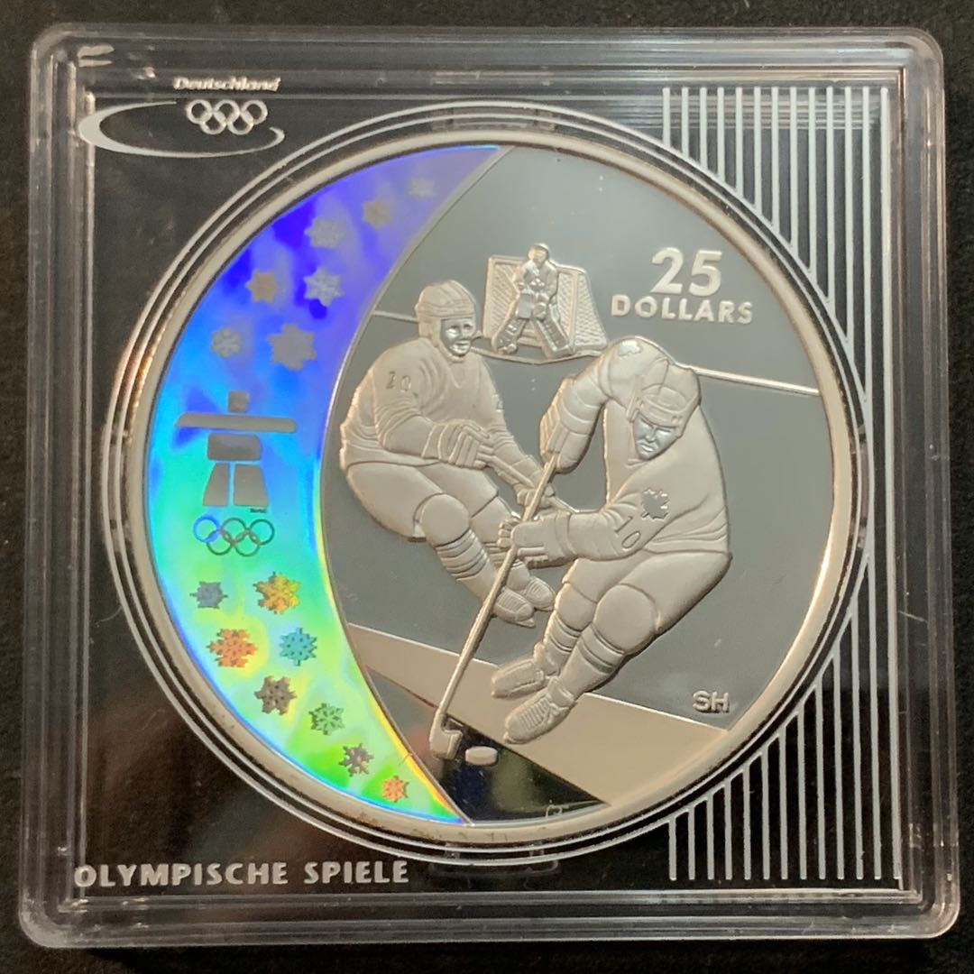 紫瑗钱币—微拍第47期  加拿大 2007年 10温哥华冬奥会 冰球 25元 幻彩银币 27.78克 0.925银 精制