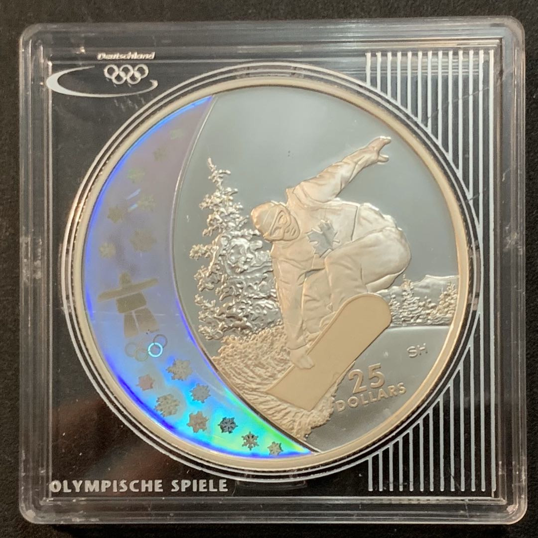 紫瑗钱币—微拍第47期  加拿大 2008年 10温哥华冬奥会  越野滑板 25元 幻彩银币 27.78克 0.925银 精制