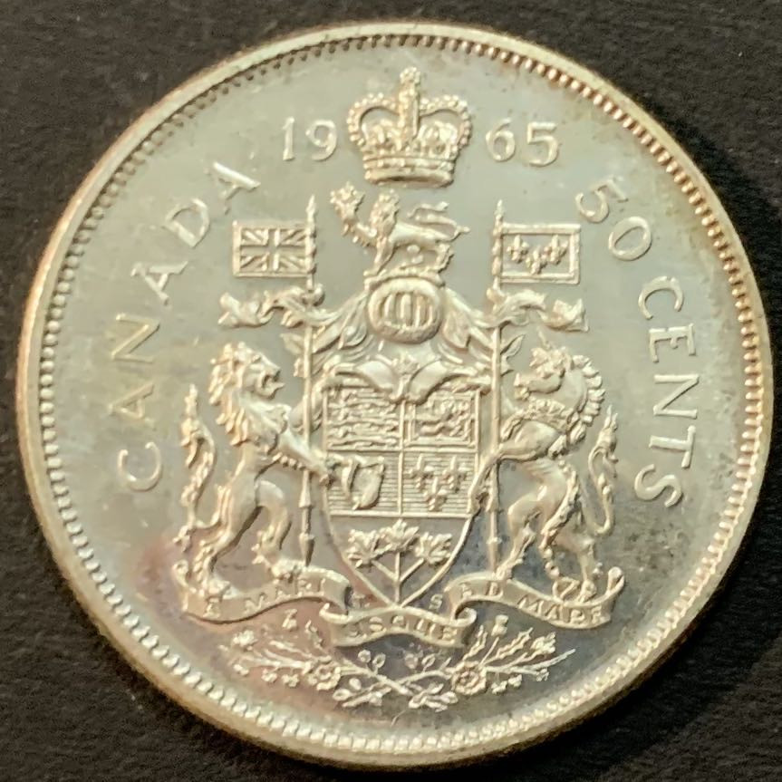 紫瑗钱币—微拍第47期  加拿大 1965年  伊丽莎白二世 50分 11.67克 0.8银