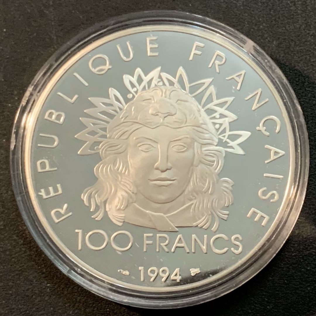 紫瑗钱币—微拍第47期  法国 1994年 亚特兰大奥运会 铁饼 100法郎 33.63克 0.925银 精制