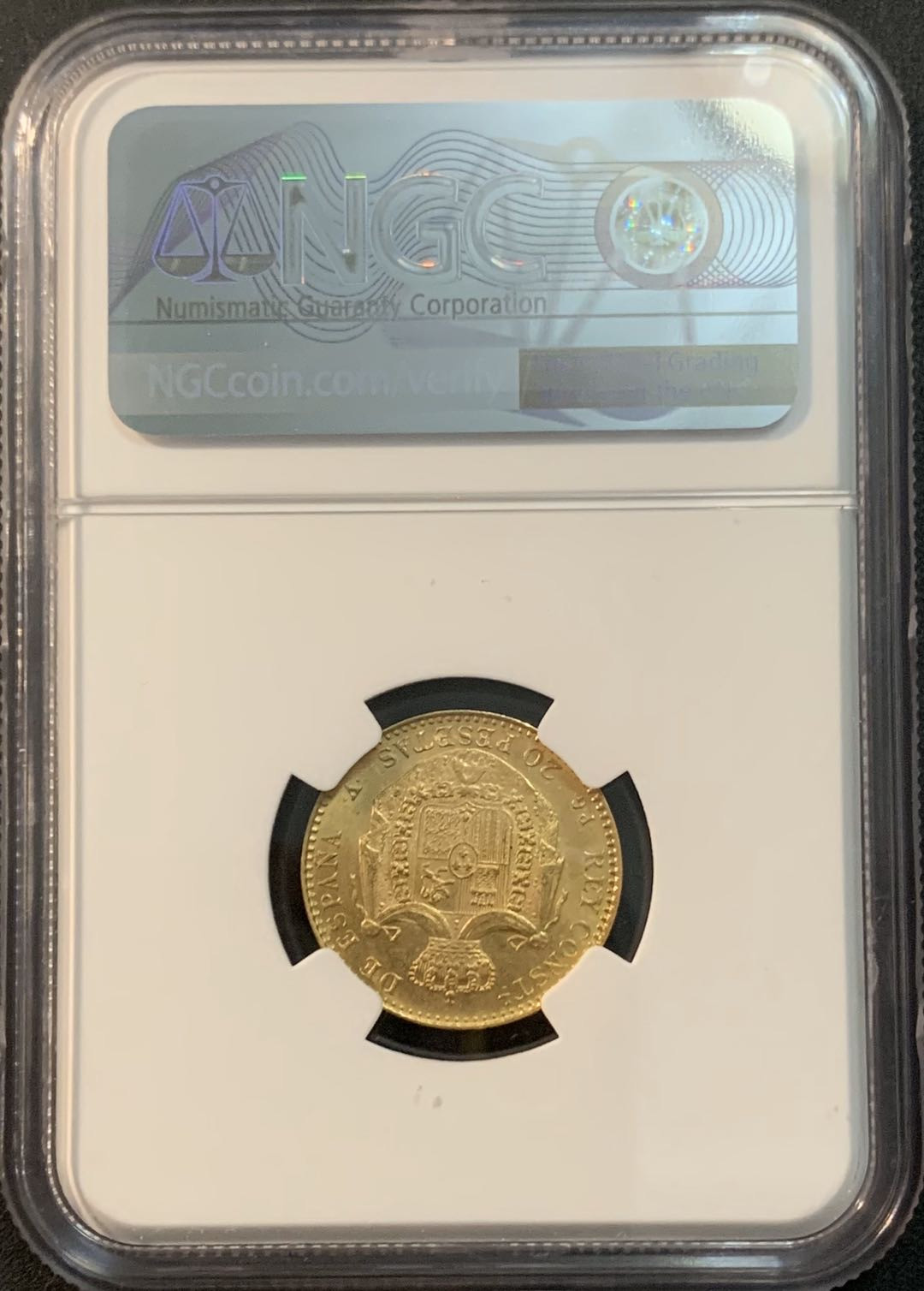 紫瑗钱币—微拍第47期  西班牙 1887年 阿方索十三世 婴儿头 20比塞塔 NGC MS64