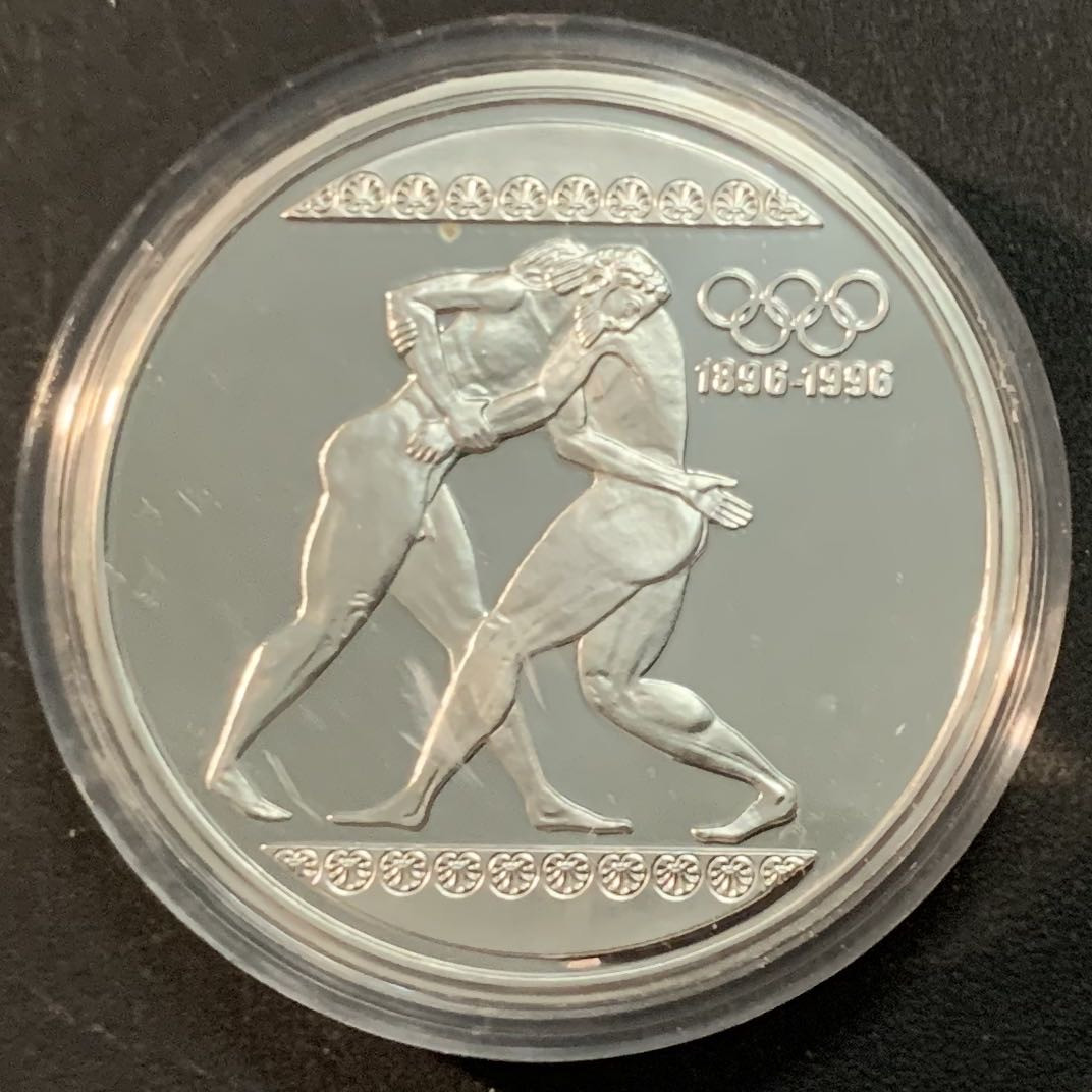 紫瑗钱币—微拍第47期  希腊 1996年 奥运百年 古代摔跤 1000德拉克马 银币 33.7克 0.925银