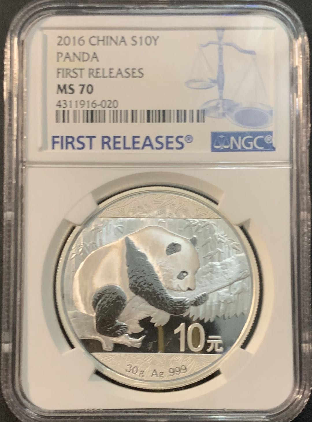 紫瑗钱币—微拍第47期  中国 2016年 熊猫投资银币 10元 NGC MS70 首期标