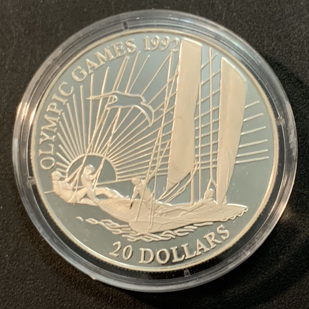 紫瑗钱币—微拍第47期  基里巴斯 1992年 巴塞罗那奥运会 帆船 20元 31.47克 0.925银 精制