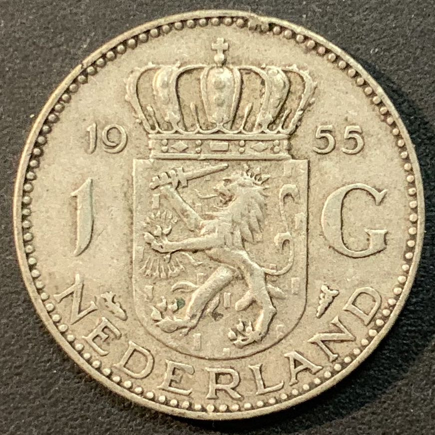 紫瑗钱币—微拍第47期  荷兰 1955年 1盾 银币 6.5克 0.72银