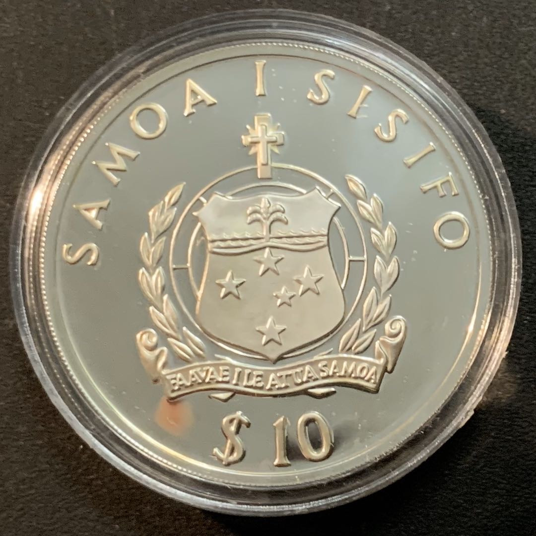 紫瑗钱币—微拍第47期  萨摩亚 1991年  巴塞罗那奥运会 铅球 10元 31.47克 0.925银 精制