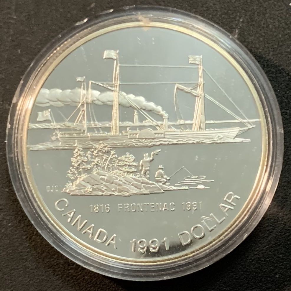 紫瑗钱币—微拍第47期  加拿大 1991年 特纳克号蒸汽船 1元 23.3克 0.5银 精制