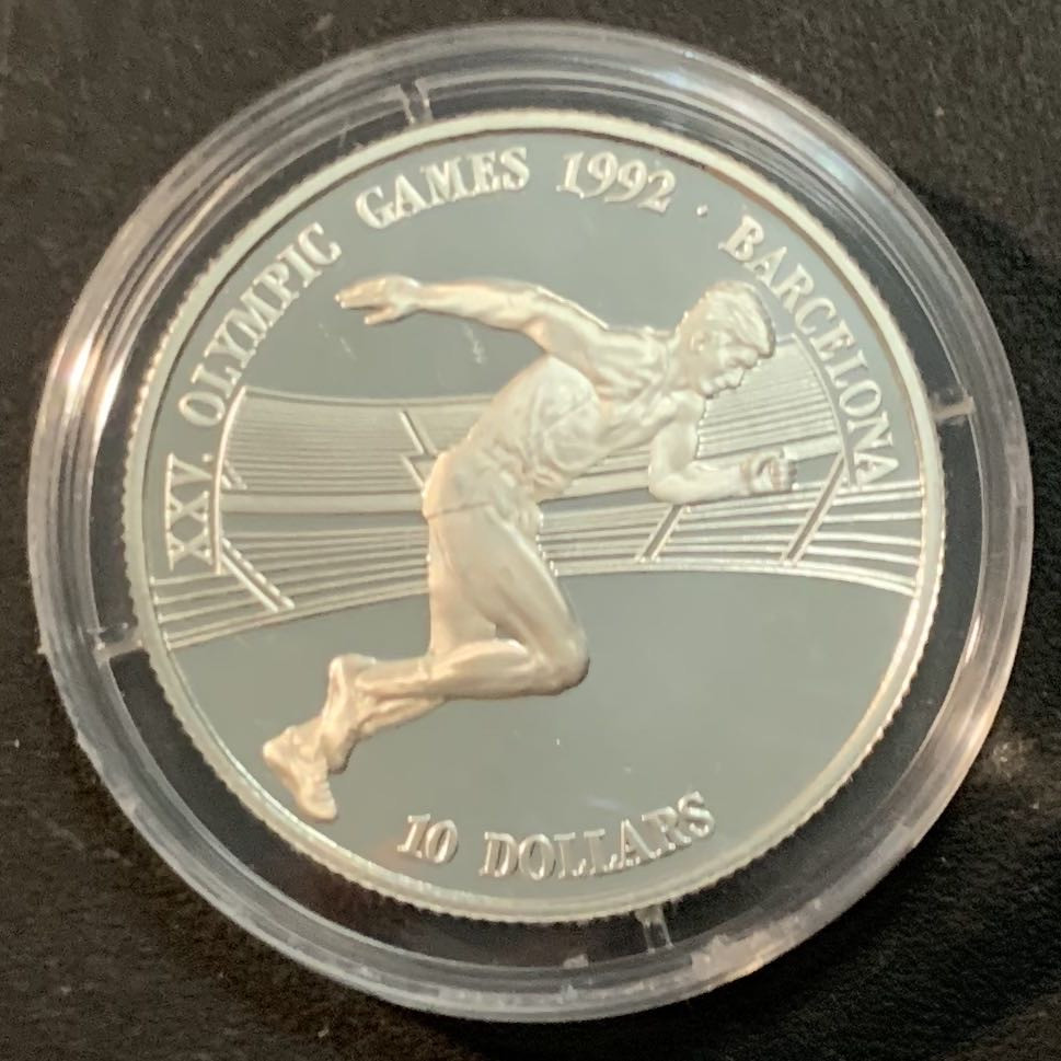 紫瑗钱币—微拍第47期  库克群岛 1990年 巴塞罗那奥运会 短跑 10元 10克 0.925银 精制