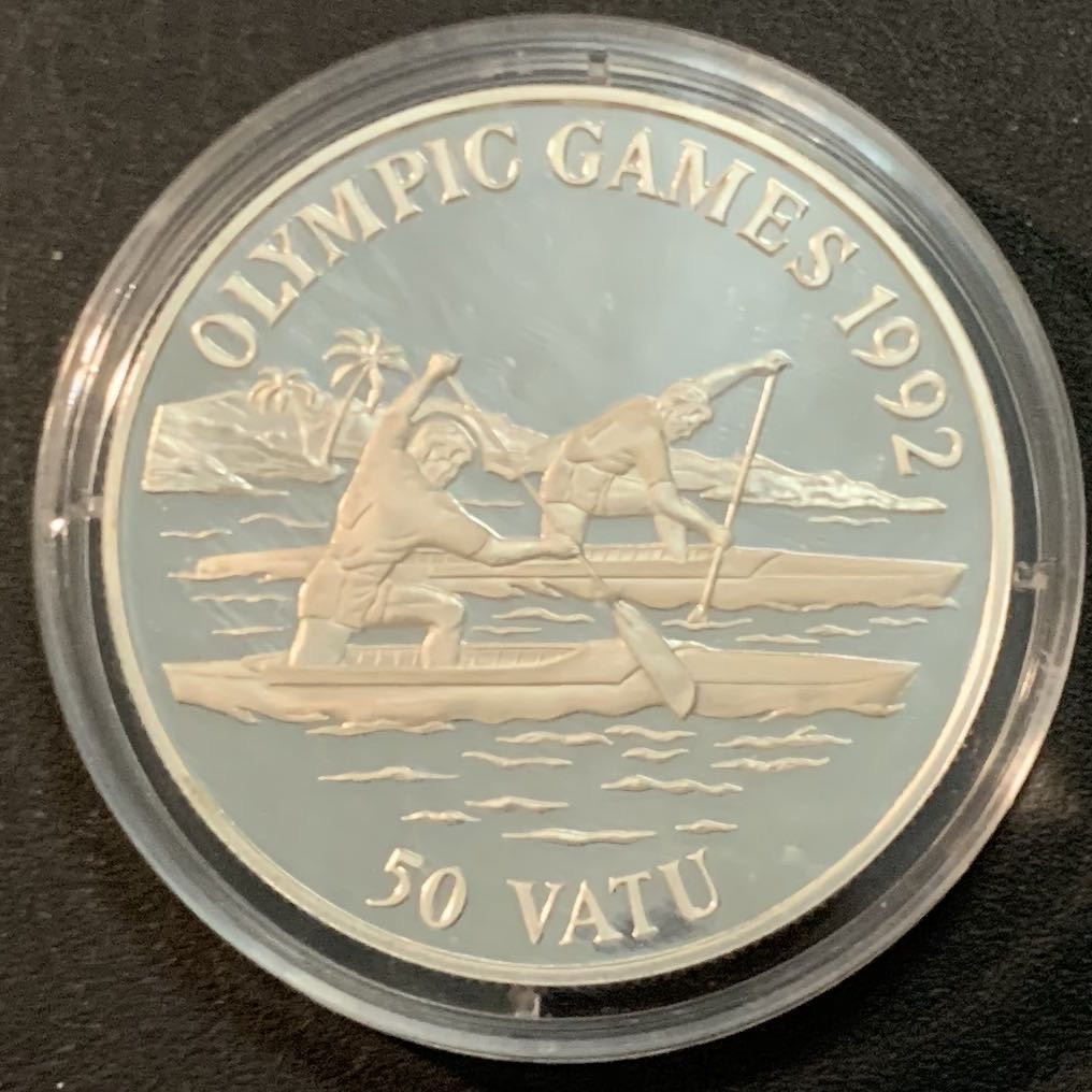 紫瑗钱币—微拍第47期  瓦努阿图 1992年 巴塞罗那奥运会 划船 50瓦图 31.47克 0.925银 精制