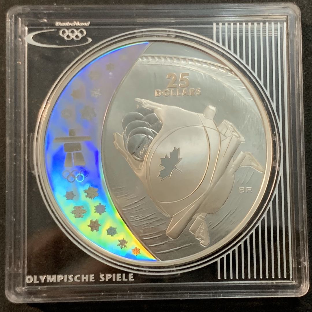 紫瑗钱币—微拍第47期  加拿大 2008年 10温哥华冬奥会  速滑车 25元 幻彩银币 27.78克 0.925银 精制