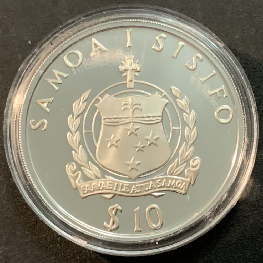 紫瑗钱币—微拍第47期  萨摩亚 1991年  巴塞罗那奥运会 标枪 10元 31.47克 0.925银 精制