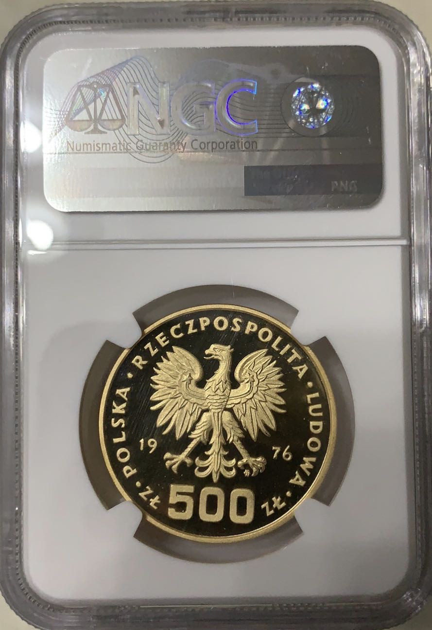 紫瑗钱币—微拍第47期  波兰 1976年 柯斯丘什科 500兹罗提 金币 30克 0.9金 NGC PR69 UC