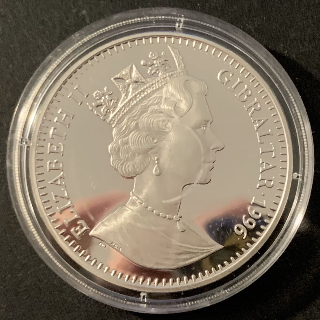 紫瑗钱币—微拍第48期  直布罗陀 1996年 亚特兰大奥运会 排球 1克朗 28.28克 0.925银 精制