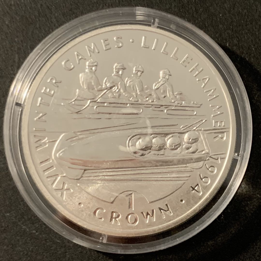 紫瑗钱币—微拍第48期  直布罗陀 1993年 94利勒哈默尔冬奥会 多人速滑车 1克朗 28.28克 0.925银 精制