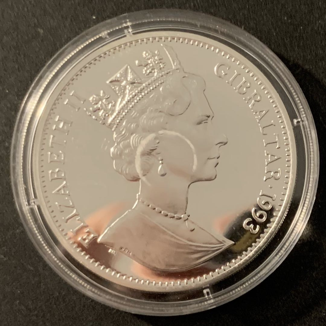 紫瑗钱币—微拍第48期  直布罗陀 1993年 94利勒哈默尔冬奥会 多人速滑车 1克朗 28.28克 0.925银 精制