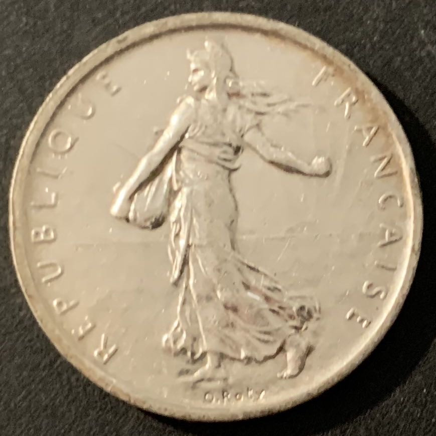 紫瑗钱币—微拍第48期  法国 1960年 播种女神 5法郎 12克 0.835银