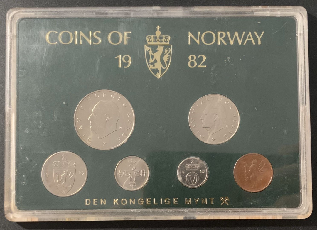 紫瑗钱币—微拍第48期  挪威 1982年 5欧尔—5克朗 流通币 6枚套 原厂盒