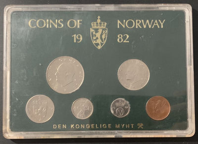 紫瑗钱币—微拍第48期  - 挪威 1982年 5欧尔—5克朗 流通币 6枚套 原厂盒