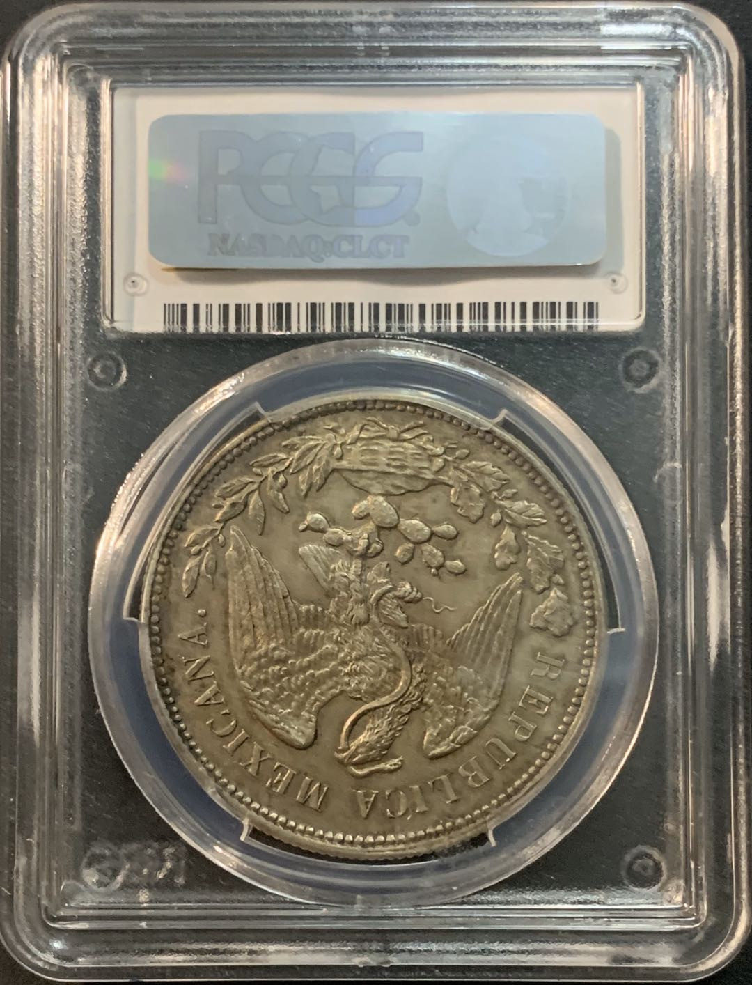 紫瑗钱币—微拍第48期  墨西哥 1909年 MO GV 1比索 直边鹰洋 PCGS AU58