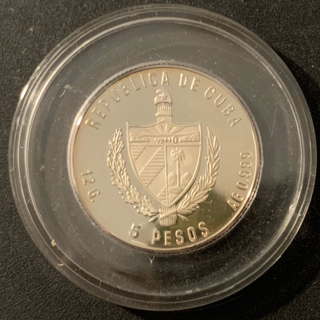 紫瑗钱币—微拍第48期  古巴 1983年 洛杉矶奥运会 铁饼 5比索 12克 0.999银 精制