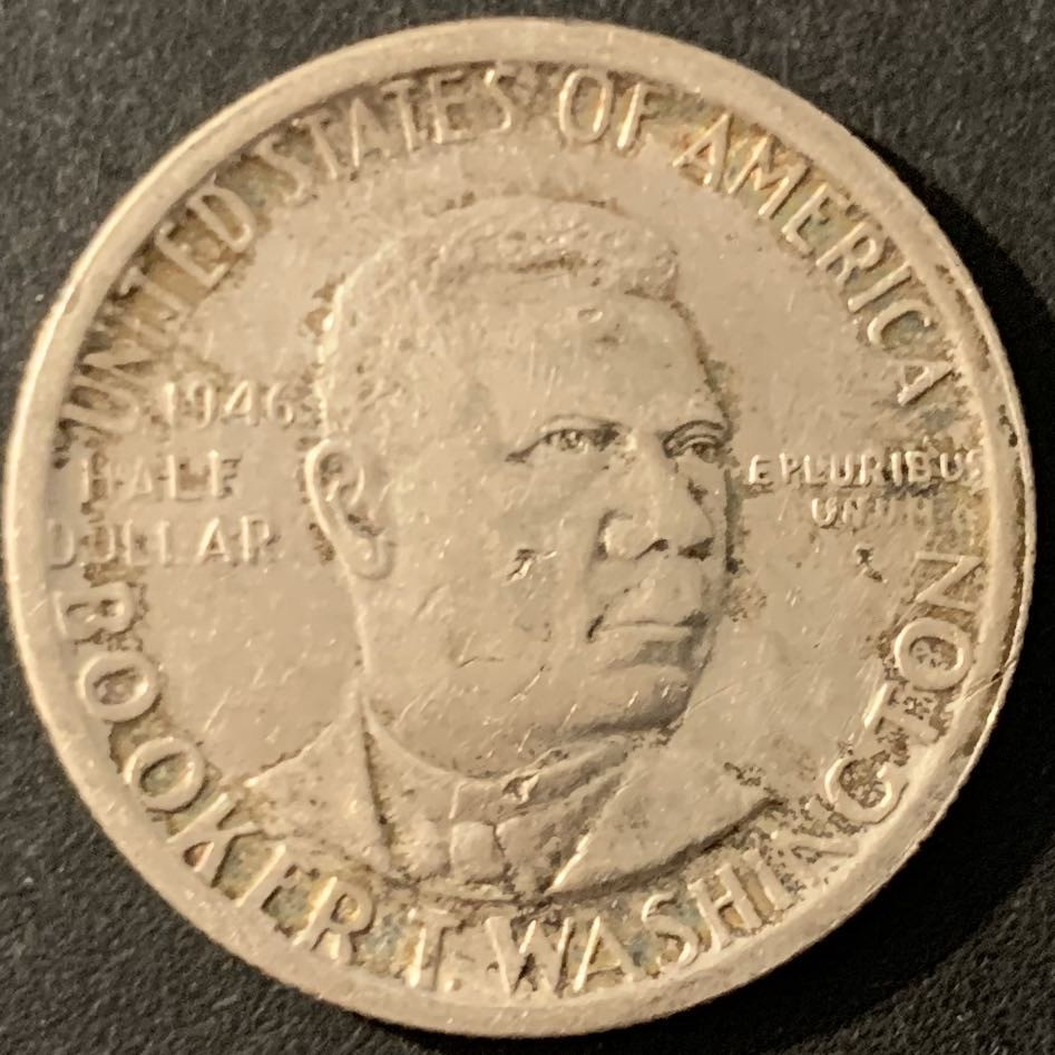 紫瑗钱币—微拍第48期  美国 1946年  黑人政治家 布克—华盛顿 50美分 12.5克 0.9银