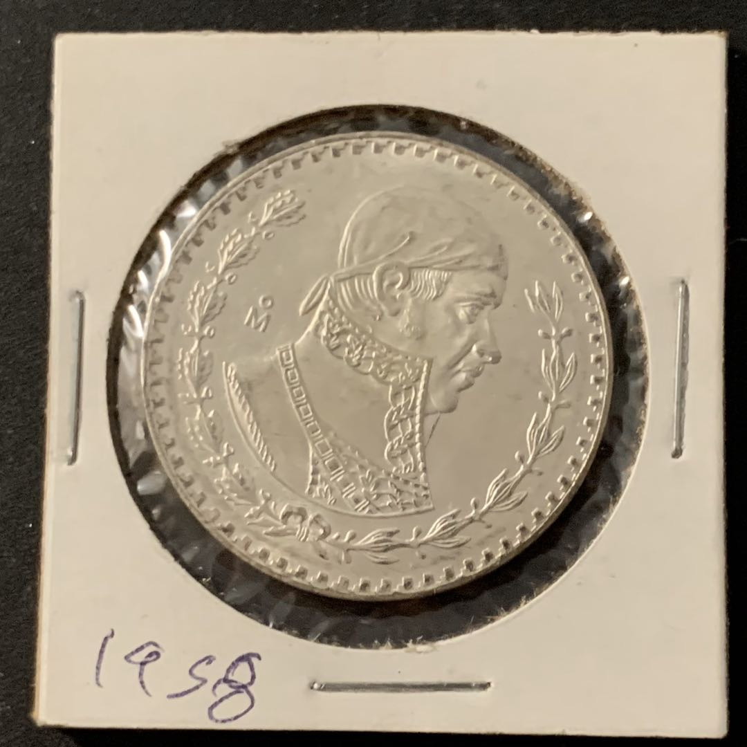 紫瑗钱币—微拍第48期  墨西哥 1958年 人物 1比索 银币 BU