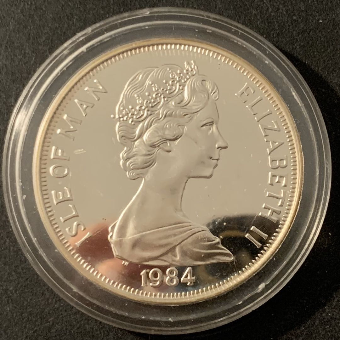 紫瑗钱币—微拍第48期  马恩岛 1984年 洛杉矶奥运会  体操 1克朗 28.28克 0.925银 精制