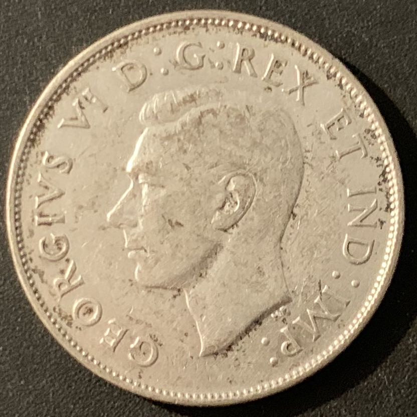 紫瑗钱币—微拍第48期  加拿大 1945年 乔治六世 50分 11.67克 0.8银