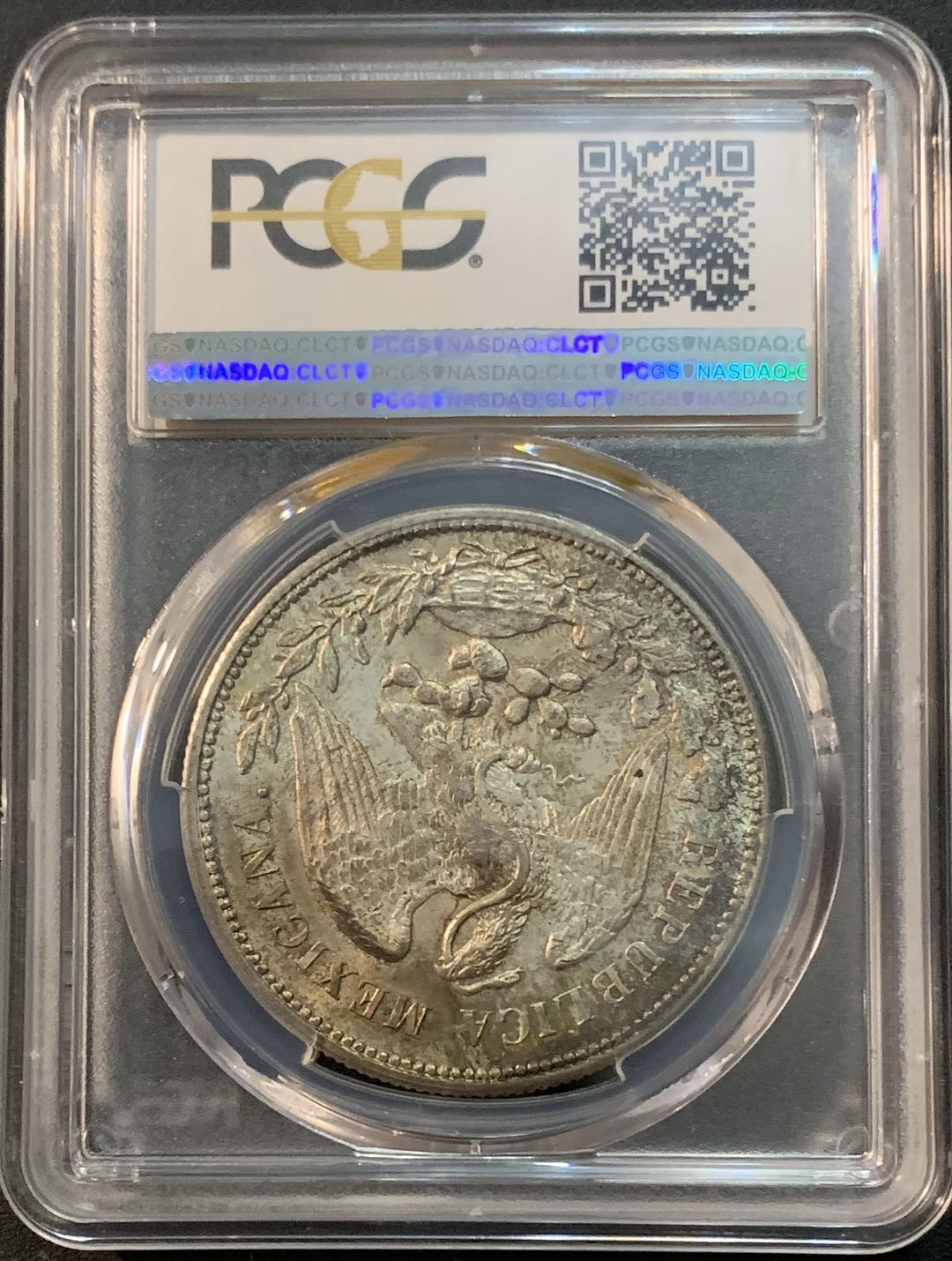 紫瑗钱币—微拍第48期  墨西哥 1908年 MO GV 1比索  直边鹰洋 PCGS MS64 带彩