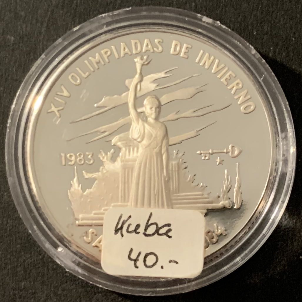 紫瑗钱币—微拍第48期  古巴 1983年 84萨拉热窝冬奥会 女神火炬 5比索 12克 0.999银 精制