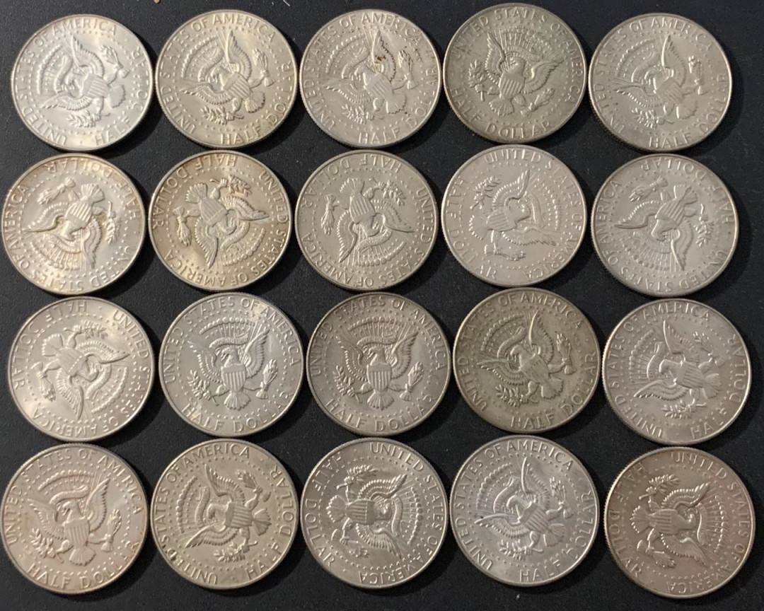 紫瑗钱币—微拍第48期  美国 1968年 肯尼迪 50美分 20枚一组 共230克 0.4银