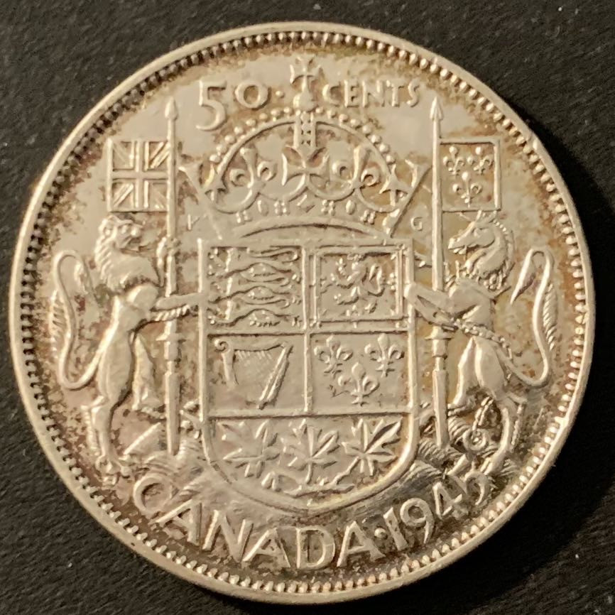 紫瑗钱币—微拍第48期  加拿大 1945年 乔治六世 50分 11.67克 0.8银