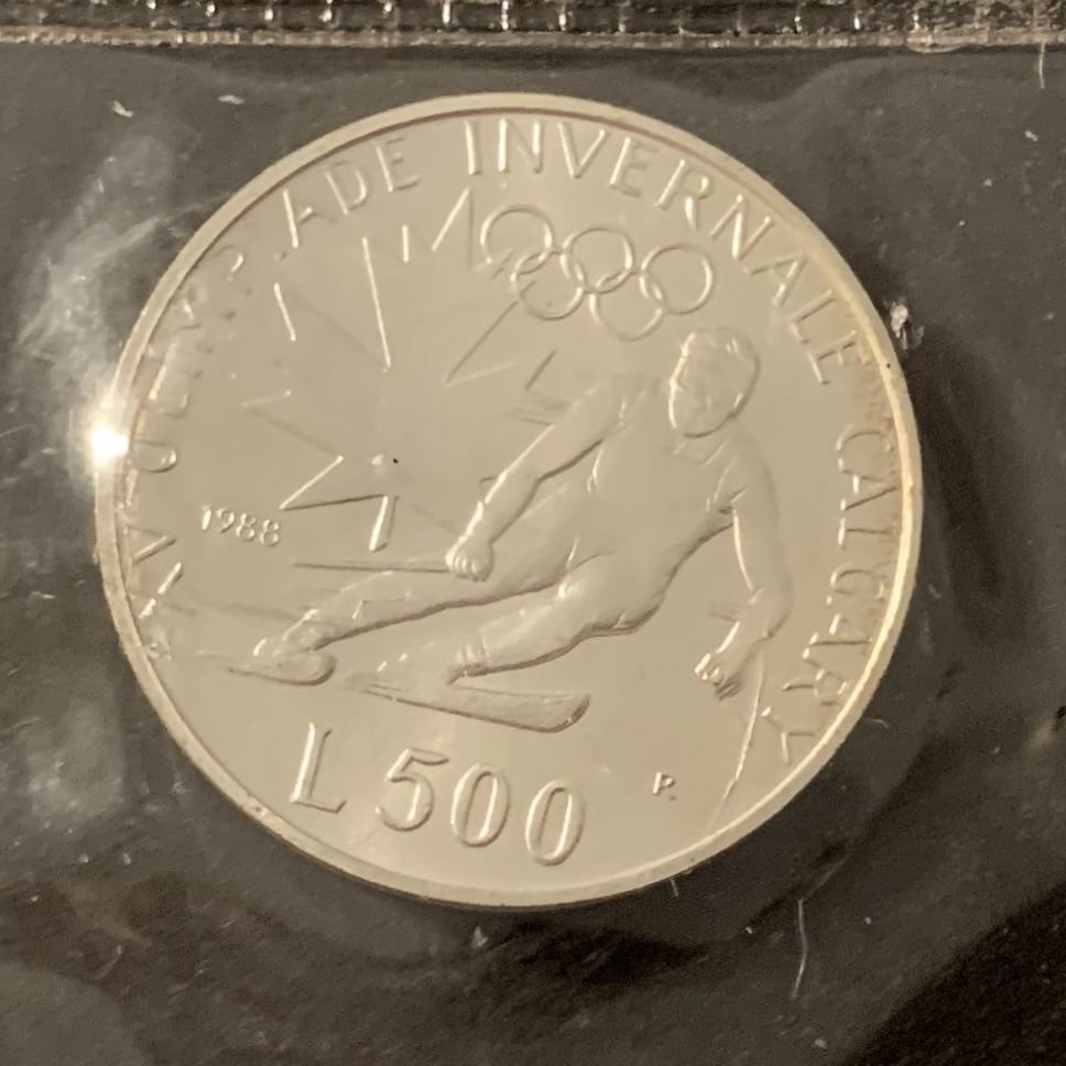 紫瑗钱币—微拍第48期  圣马力诺 1988年 卡尔加里冬奥会 500里拉 11克 0.835银