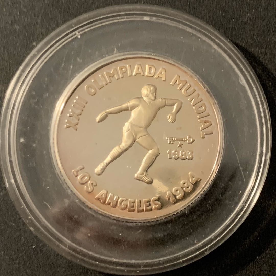 紫瑗钱币—微拍第48期  古巴 1983年 洛杉矶奥运会 铁饼 5比索 12克 0.999银 精制