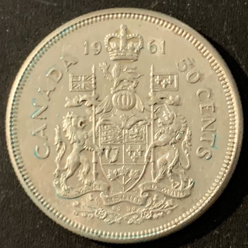 紫瑗钱币—微拍第48期  加拿大 1961年 伊丽莎白二世 青年冠 50分 11.67克 0.8银