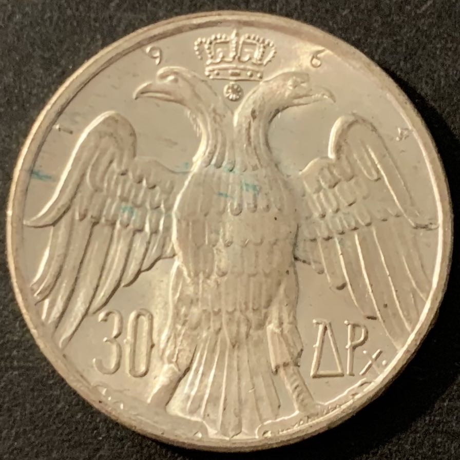 紫瑗钱币—微拍第48期  希腊 1964年 康斯坦丁二世大婚 30德拉克马 12克 0.835银