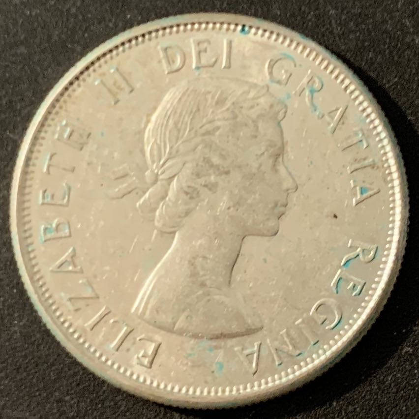 紫瑗钱币—微拍第48期  加拿大 1961年 伊丽莎白二世 青年冠 50分 11.67克 0.8银