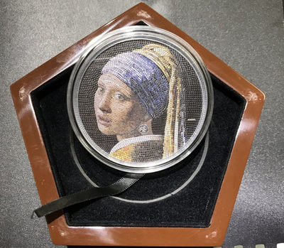 【随心拍&GetCoins】现代钱币拍卖第四十七期 帕劳2019年马赛克艺术3戴珍珠耳环的少女3盎司银币