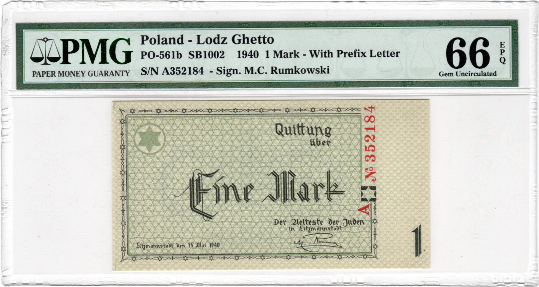 【收藏联盟】第132期拍卖——致敬女王（共60拍） 【一组2张】PMG66 波兰1940年1马克 PO-561b&丹麦1930年100克朗 P-28a PMG45 