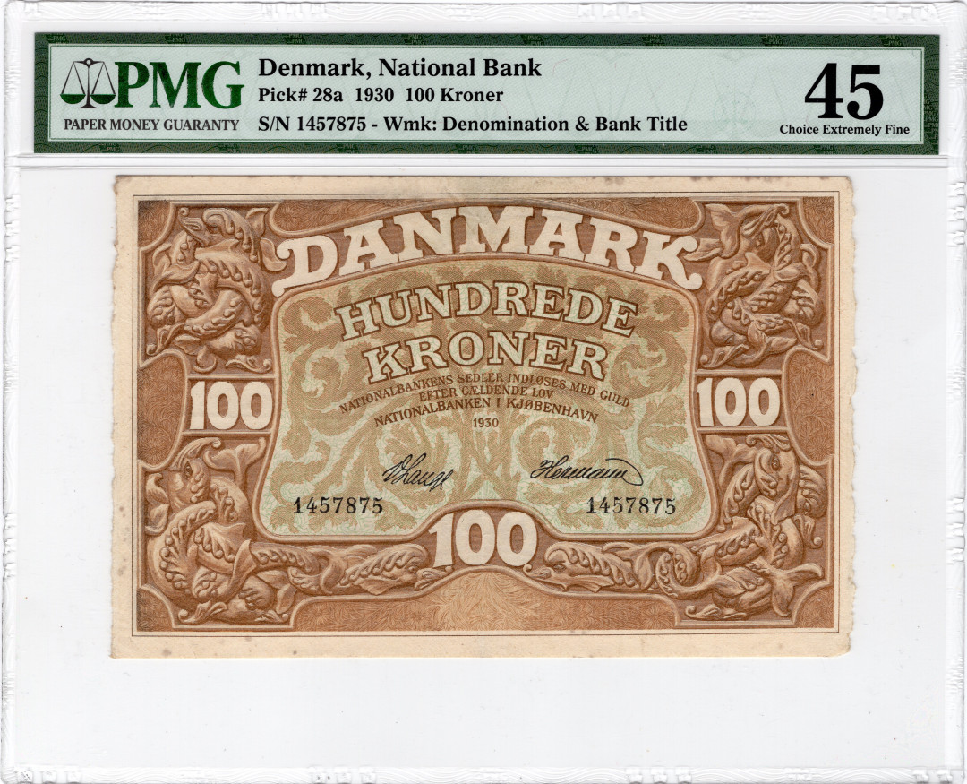 【收藏联盟】第132期拍卖——致敬女王（共60拍） 【一组2张】PMG66 波兰1940年1马克 PO-561b&丹麦1930年100克朗 P-28a PMG45 