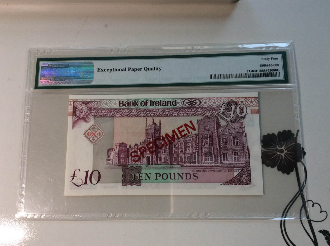 【收藏联盟】第132期拍卖——致敬女王（共60拍） 【样钞】爱尔兰 1991-92年 10镑 PMG64EPQ 