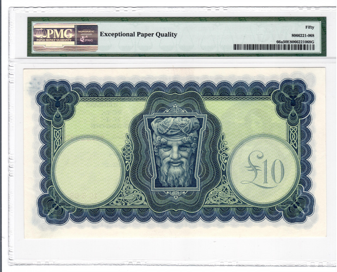 【收藏联盟】第132期拍卖——致敬女王（共60拍） 爱尔兰1965年10镑PMG50EPQ  P-66a 大票幅