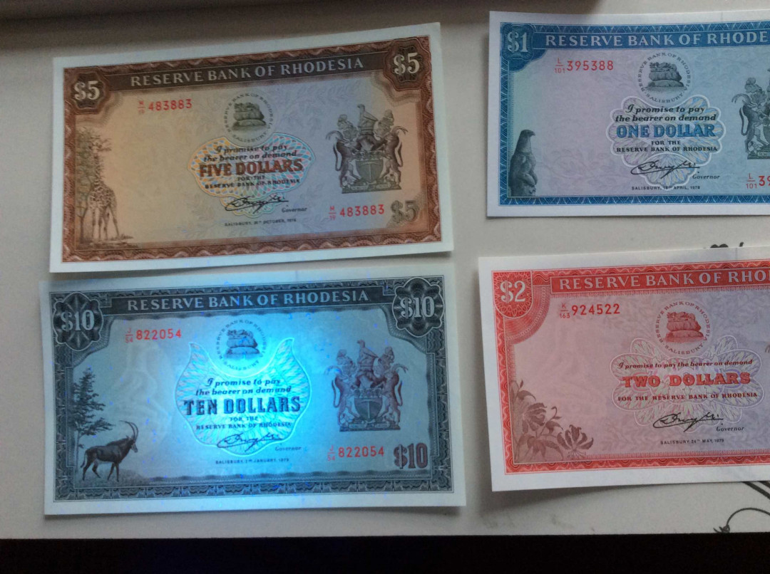 【收藏联盟】第132期拍卖——致敬女王（共60拍） 【一组4张】罗德西亚 1979年 1-10元 全套 UNC/UNC-