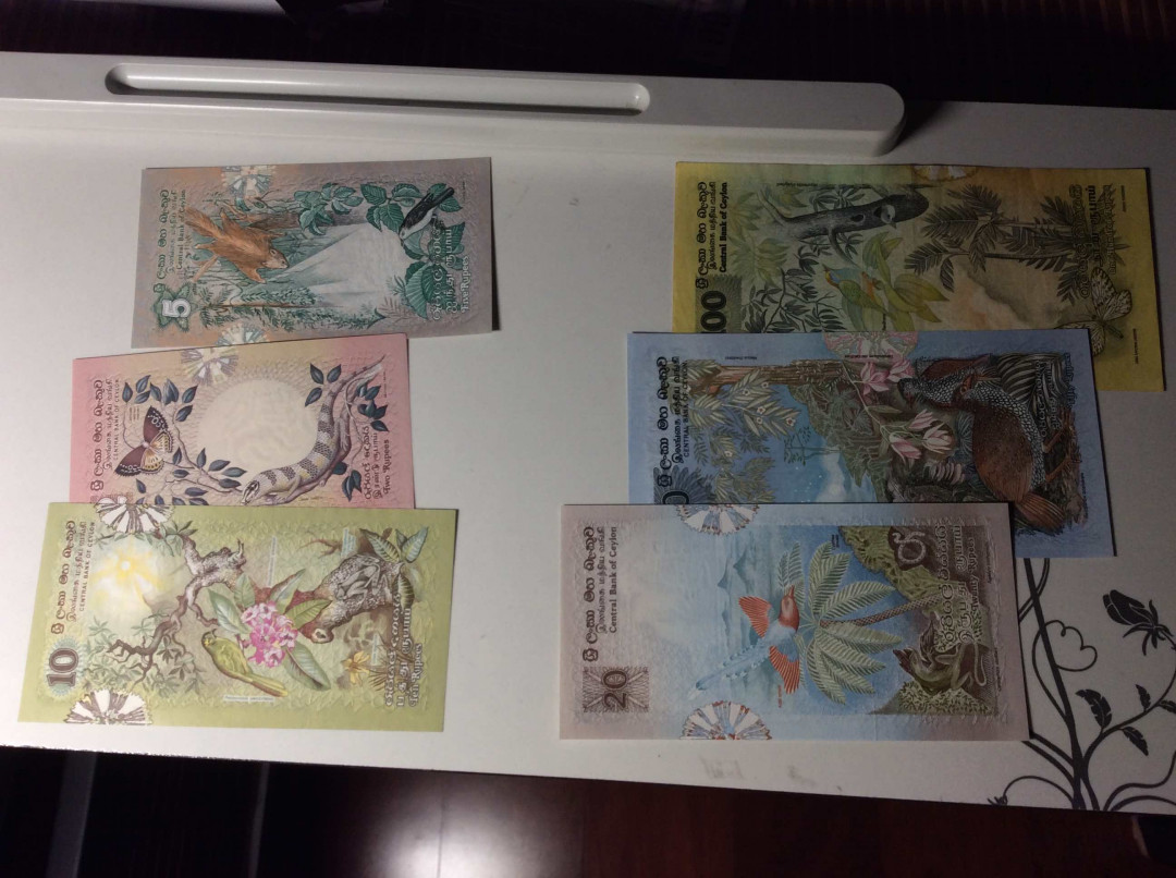 【收藏联盟】第132期拍卖——致敬女王（共60拍） 【一组6张】斯里兰卡 经典花鸟版 2-100卢比 UNC/AU/VF 品相如图