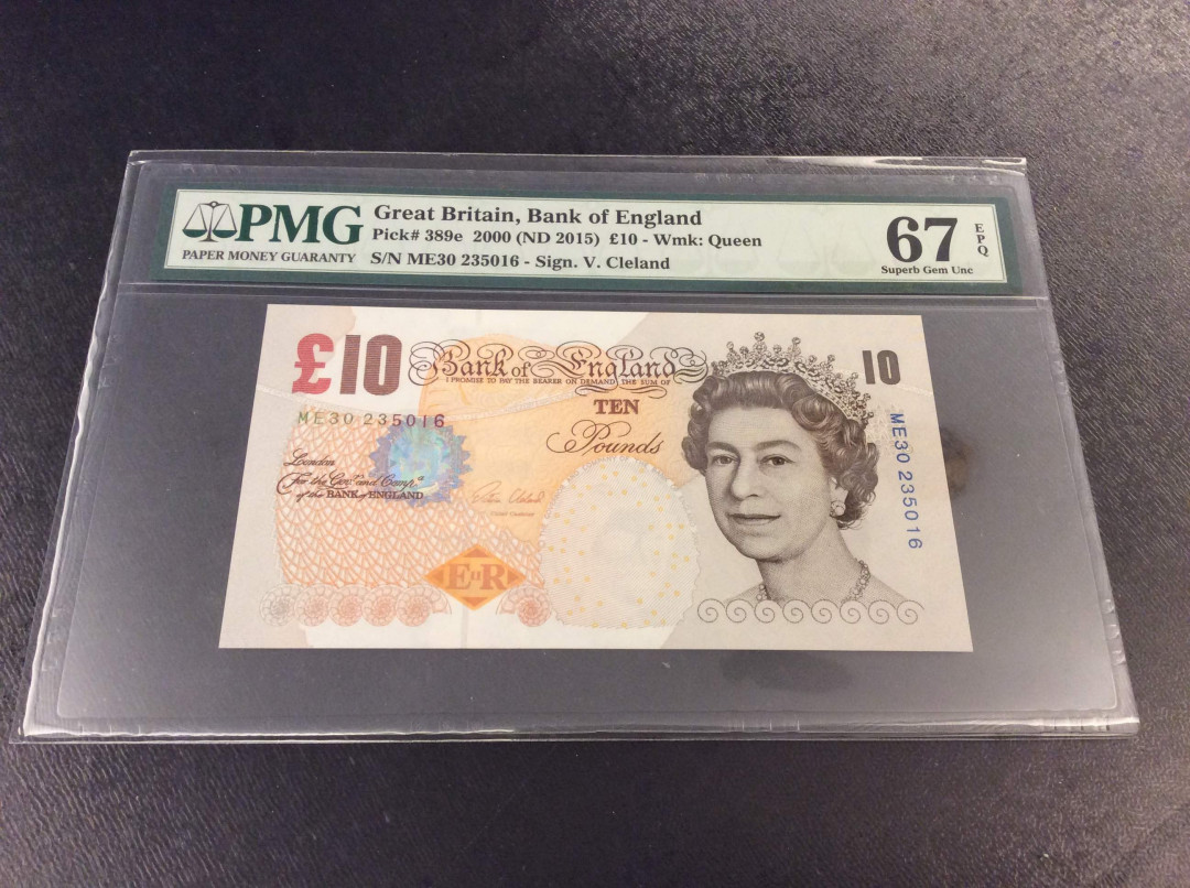 【收藏联盟】第132期拍卖——致敬女王（共60拍） 【一组2张】英国 2000版10镑E序列 达尔文 蜂鸟 PMG67EPQ高分