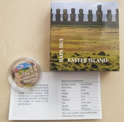 【随心拍&GetCoins】现代钱币拍卖第四十七期 库克2014年复活节岛巨人石像镶嵌银币