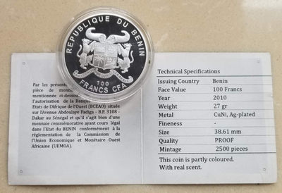 【随心拍&GetCoins】现代钱币拍卖第四十七期 贝宁2010年林间松树香味镀银纪念币，带证书