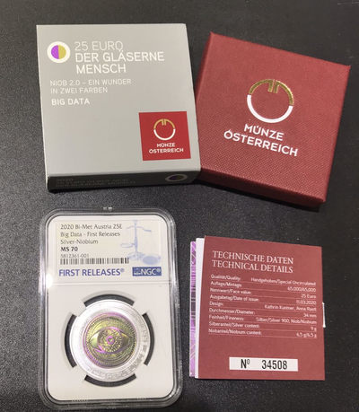 【随心拍&GetCoins】现代钱币拍卖第四十七期 奥地利2020年银铌双金属系列大数据25欧纪念银币NGC70首期蓝标