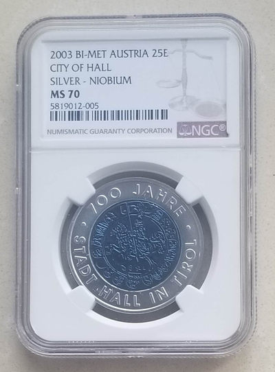 【随心拍&GetCoins】现代钱币拍卖第四十七期 - 奥地利2003年蒂罗尔市政厅银铌双金属币NGC70