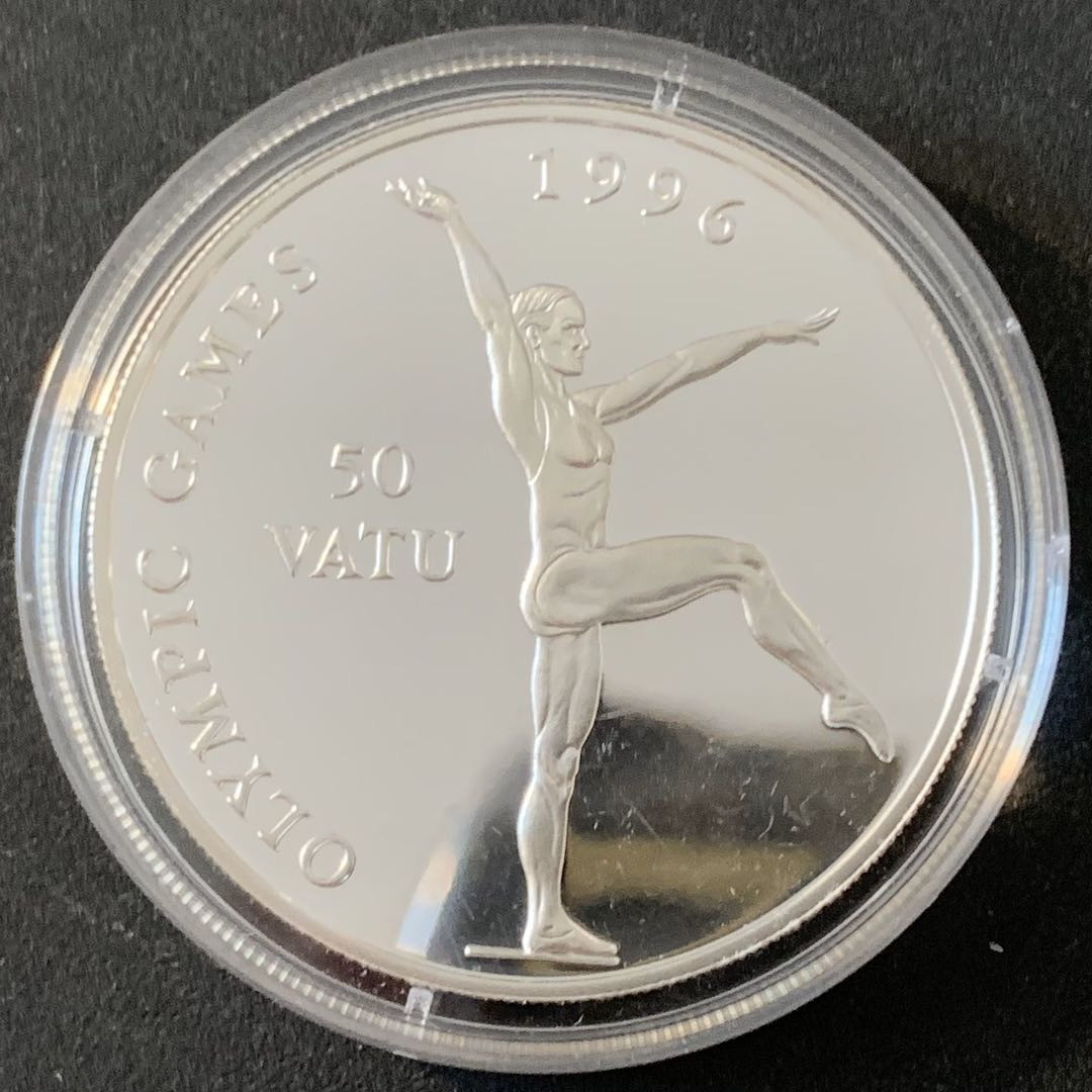 紫瑗钱币—微拍第49期  瓦努阿图 1994年 96亚特兰大奥运会 体操 50瓦图 31.47克 0.925银 精制